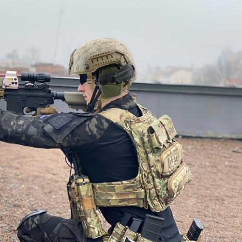 Hearing Protection Noise Cancelling Sound Amplification with Gel Ear Pad/ARC Rail Adapter Ideal for Shooting Sport - color: Army Green
