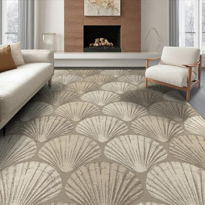 6'x9' Washable Beachy Seashell Area Rug, Beige Non-Shedding Pet Friendly Room Rug Foldable Easy Care Carpet for Queen Size Bedroom, Under Bed, Master Suite | Ref:1886597 - color: Beige/Pattern 25, size: 6' x 9' (Rectangular)
