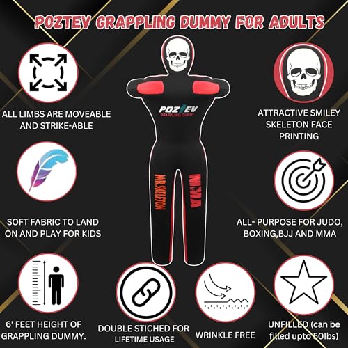 Adult Grappling Dummy – 6ft Unfilled Wrestling Dummy for MMA, Jiu Jitsu, and Martial Arts Training – Practice Punching Dummy – Full Size Adult Grappling Dummy for BJJ, Karate & Judo