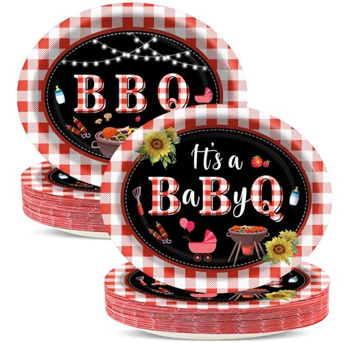 Qyeahkj BBQ 타원형 종이 접시 50개, 대형 27.9cm(11인치) 일회용 바비큐, 여름 파티 장식, It's a Baby Q 용품, BBQ 모임, 피크닉 파티, 식기 세트를 위한 선물 - style: BBQ