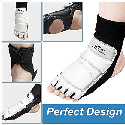 Taekwondo Karate Gloves & Sparring Gear Foot Protector Set, Boxing Sparring Foot Guard and Half-Finger Gloves for Martial Arts TKD Kung Fu Punch Bag Kickboxing MMA Training - size: Medium