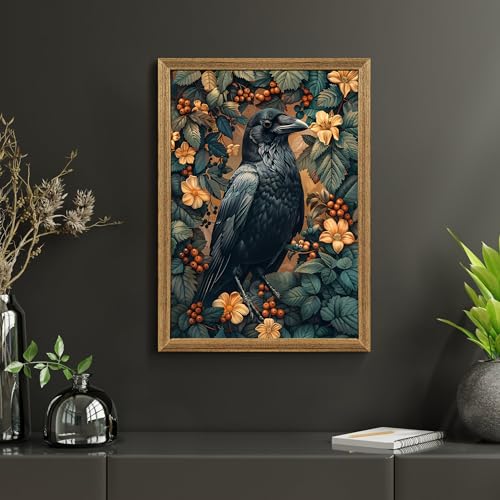 ICHZUMW Framed William Morris Raven Dark Academia Canvas Wall Art 16x24 In - color: Dark Raven, size: 24"L x 16"W