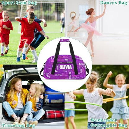 Custom Name Dance Bag Girls, Personalized Name Gymnastics Sport Cheerleader Bag, Barrel Ballet Duffel Bag Women, Dark Purple - color: Color20