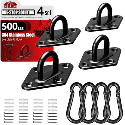 sprookber 304 Stainless Steel Pad Eye Snap Hooks, M5 Heavy Duty Ceiling Hooks, 500 lb Capacity Hammock Swing Hanging kit, Plant Hangers, Marine Hardware Staple Hook Loop with Screws, Set of 8(Black) - size: 2 Inch, style: Black Rhombus