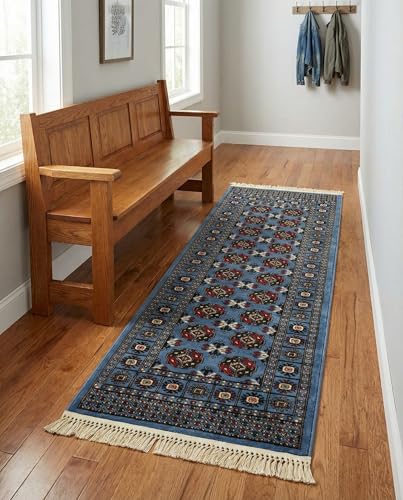Rugs.com Bokhara Collection Rug – 6 Ft Runner Blue Medium-Pile Rug Perfect for Hallways, Entryways - color: Blue, size: 2' x 6' Runner