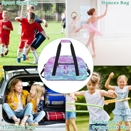 Custom Dance Sleepover Bag for Girls, Light Blue Purple Glitters Bling | Personalized Duffle Bag Overnight Ballet Bag Toddler Ballet Bag Gym Duffle Bag for Travel Weekend - color: Color 21
