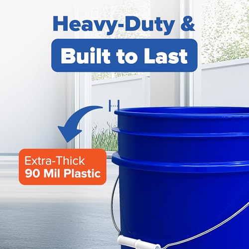 5 Gallon Bucket - Food Grade Bucket BPA-Free, Blue, 120 Pack | Metal Handle Grip, Heavy-Duty 90 Mil HDPE Plastic Pail, Food Safe Stackable Utility Container, Lid Not Included, Made in USA - color: Blue, size: 120 Packs