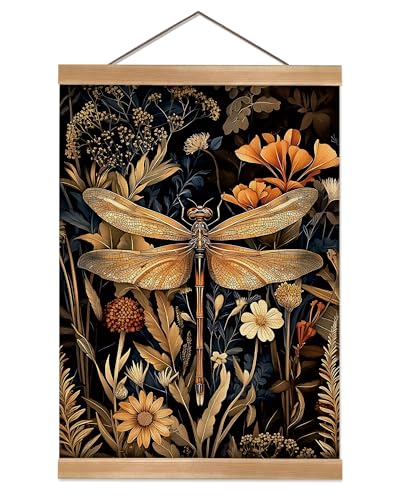 William Morris-Inspired Wall Art Poster, Vintage Dragonfly Hanging Wall Painting Buck Art, Mid-Century & Dark Academia Decor, Gothic Canvas Poster for Bedroom or Living Room 12x16inch(Dragonfly) - color: Dragonfly