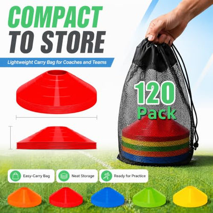 60/120 Pack Agile Soccer Cones with Portable Bags & Brackets,Sports Cones,cones for sports training，soccer cones for training，soccer training equipment，Agile Soccer Cones Used for Football Training - size: B-120 Pack Soccer Cones