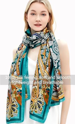 Women Silk Scarves Long Satin Lightweight Outdoor Shawl Wraps Printed Head Scarf 70''X35'' - color: 110-paisley/Green
