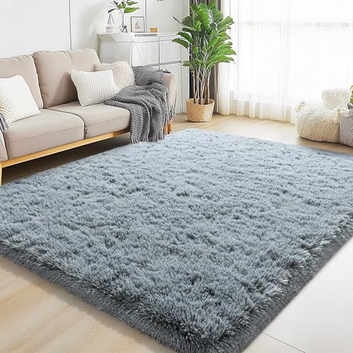 5x7 Grey Fluffy Shaggy Area Rug, Soft Plush Large Carpet for Living Room - color: Grey, size: 5' x 7' (Rectangular)