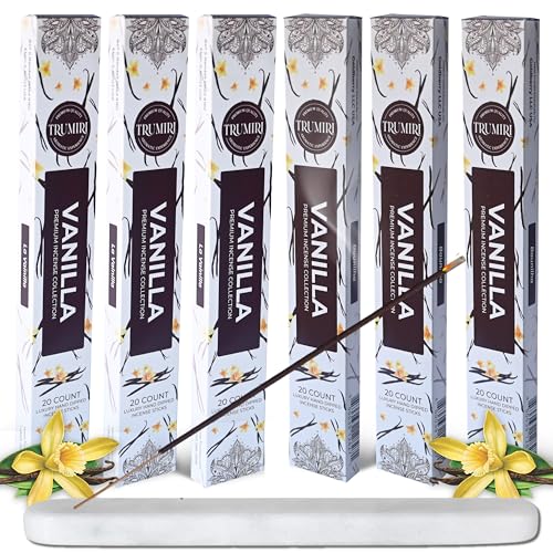 Vanilla Incense Sticks - Total 120 Insence-Sticks - 6 Packs of 20 Insense - Inciensos - Inscents - Natural Non Toxic Ingredients - Incents - Incence - Inscense - Insents - color: Vanilla, size: Pack of 6 (120 Sticks)
