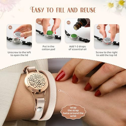 SHAHADA & Allah Bracelet AromatherapyOil Arabic Jewelry for Women–Perfect Ramadan & Islamic Gifts with Allah Pendant - color: SHAHADARoseGold