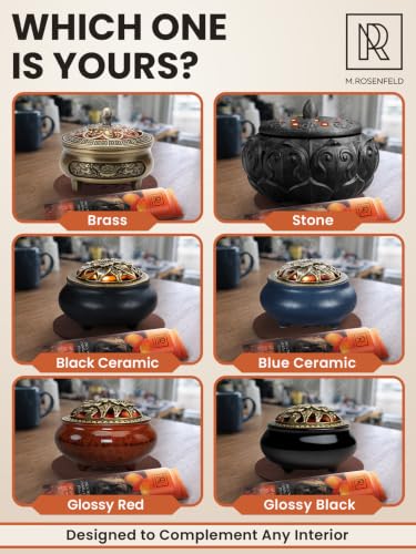 Bakhoor Incense Burner for Charcoal & Resin – Ceramic Frankincense Burner with Lid, Stainless Steel Mesh and Heat-Resistant Cotton Lining for Daily Ritual, Matte Brown - color: Brown