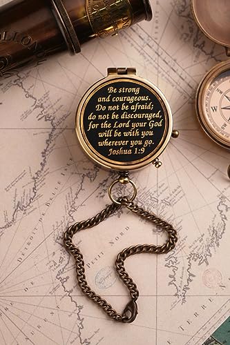 Be Strong and Courageous Do Not Be Afraid Brass Engraved Compass Black dial, with Stamped Wooden case, Birthday Gifts, Confirmation Gifts Ideas, Baptism Gifts,