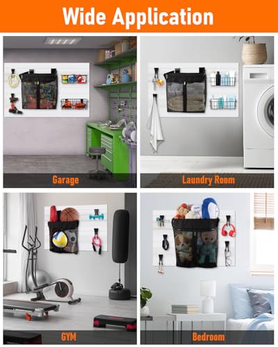 ZORUNNA 2PCS Slatwall Basket, 2PCS 16x15x11 Inch Mesh Slat Wall Basket with Zipper, 6 PCS Heavy Duty Hook Slatwall Accessories, Easy to Install Garage Shop Gym Toy Display Storage. - size: 16x15x11'+ 2*Metal Basket