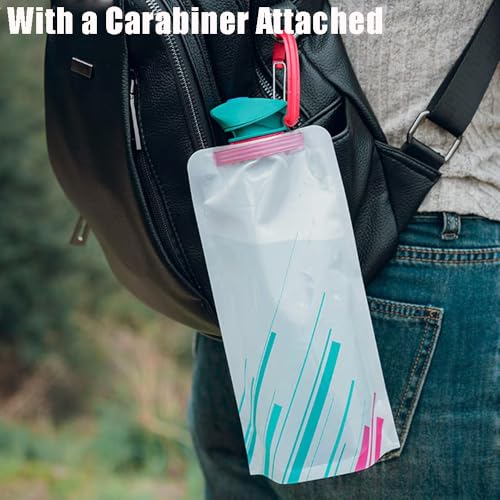 OULIGET Collapsible Water Bottles,Compact Bottle Folds Flat with Carabiner, Flat Water Bottles for Outdoor Sports Camping Traveling Biking,2 Pieces
