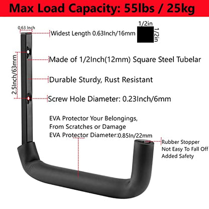 8 Pack Garage Storage Hooks,10 Inch Heavy Duty Ladder Storage Hanger, Wall Mounted Utility Rack