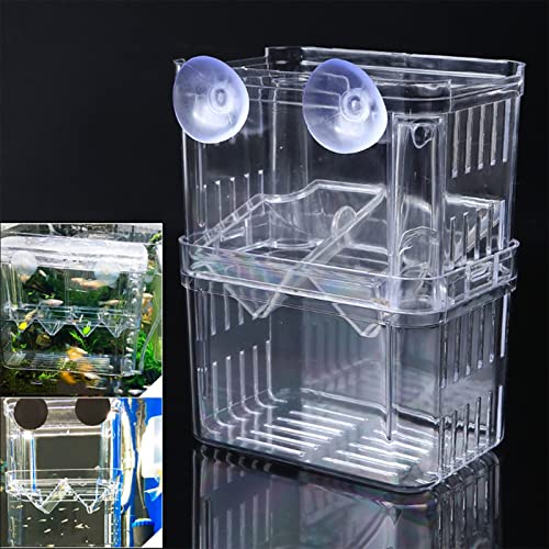 Clear Double Layer Fish Breeding Isolation Box for Aquarium, Small Fry Hatchery Incubator with Suction Cups, Protects Newborn Fish