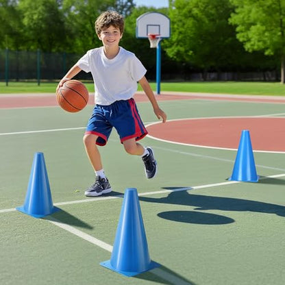 24pcs Cones 9 Inch Soccer Cones and Plastic Traffic Cones, Durable Cones for Sports Training, Ideal for Soccer, Basketball, Football, Skating, and Agility Drills Practice - color: blue