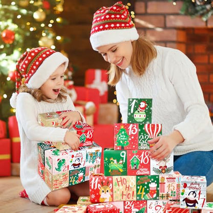 ONESING 24 Pcs DIY Christmas Advent Calendar Boxes for 2025, 24 Days Countdown Calendar Gift for Adults and Kids Christmas Cardboard Number Boxes Make & Fill Your Own Advent Calendar Boxes - color: Style-D