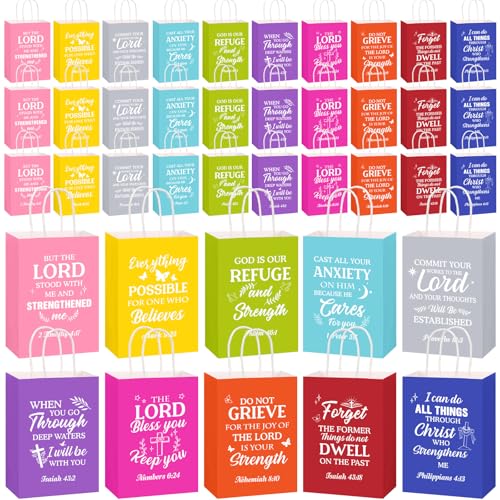 Chiisong 100 Pcs Christian Gift Bags, Fathers Day Religious Bible Verse Treat Bags with Handles Inspirational Church Scripture Bag for Women Wedding Baptism Birthday Party Favor(Multicolor) - color: Multicolor