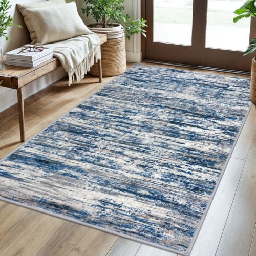 SIILOOM 3x5 Washable Area Rug Non Slip Door Mat Indoor for Entryway Bedside - color: Navy Blue/Gray/Neutral/Multi, size: 3' x 5' (Rectangular)