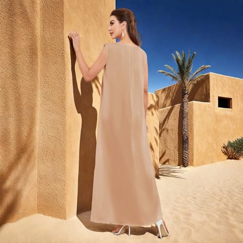 Modest Sleeveless Inner Dress for Abaya Muslim Women Maxi Long Slip Under Dress Prayer Islamic Dubai TurkeyJilbab Clothing - color: Khaki, size: Small