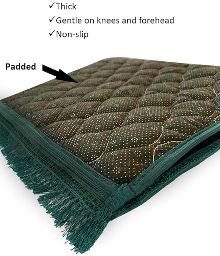 Prayer Rug Muslim Mat Islamic - Padded Very Thick Prayer Rug Sajadah for Men Women with Islam Prayer Beads for Eid Travel Ramadan, Soft and Luxury (Green Dl) - color: Green D