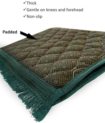 Prayer Rug Muslim Mat Islamic - Padded Very Thick Prayer Rug Sajadah for Men Women with Islam Prayer Beads for Eid Travel Ramadan, Soft and Luxury (Green Dl) - color: Green D