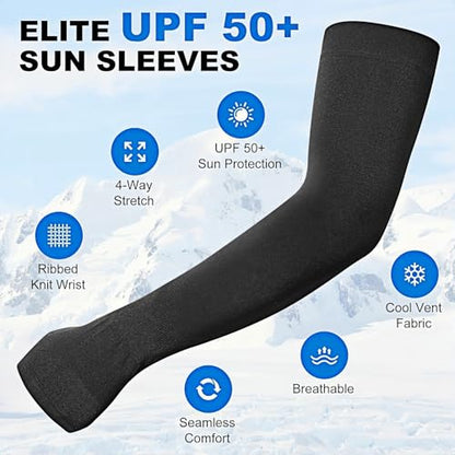 Cooling Arm Sleeves with Thumb Hole for Men & Women, UV Sun Protection Compression Sleeves for Outdoor - color: Black