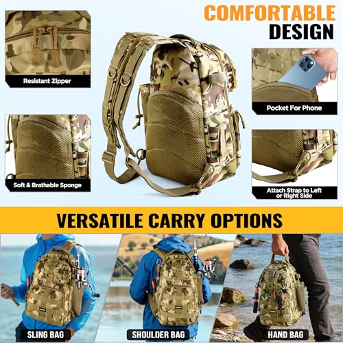 PLUSINNO Fishing Gear,Fsihing Backpack with Floating Fishing Net,Tackle Boxes,Waterproof Fishing Tackle Bag,Fishing Gifts for Men - color: Khaki Camo Backpack With Fishing Net
