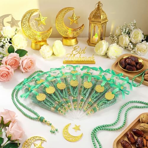 Ferreve 24 Sets Islamic Prayer Beads Bulk Ramadan Eid Gifts Muslim Party Favors Eid Mubarak Pearl Prayer Beads for Ramadan Islamic Festival Party Favor Wedding Bridal Shower Gifts(Green) - color: Green