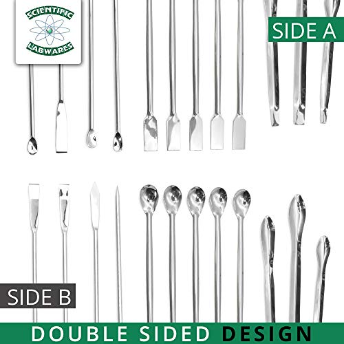 Laboratory Spoon Spatula Set - Long Handled Mixing & Measuring Equipment - Supplies for Labs, Sampling, Sculpting, Stirring, Making Makeup - Durable Stainless Steel - Set of 12 - size: 12 PC