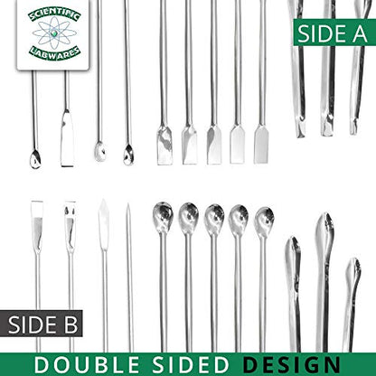 Laboratory Spoon Spatula Set - Long Handled Mixing & Measuring Equipment - Supplies for Labs, Sampling, Sculpting, Stirring, Making Makeup - Durable Stainless Steel - Set of 12 - size: 12 PC