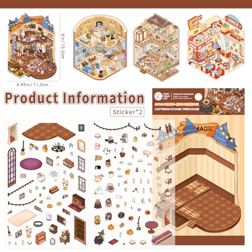 Girls 3D Miniature Scene Stickers, 4 Sets World Travel DIY House Stickers for Museun, Hotel, Magic House, Drive-In Restaurant, Cute 3D Cartoon Sticker Scenes for Adult Kids Relief Stress Pass The Time - style: World Travel