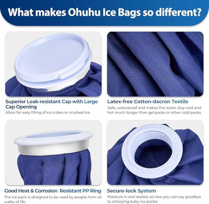 Ohuhu 3 Pack Ice Pack and Ice Bag for Injuries Hot Cold Therapy 6"/9"/11" | Reusable leak-proof ice packs with caps, 3 sizes 6/9/11 inch for knee, leg, back and muscle pain relief