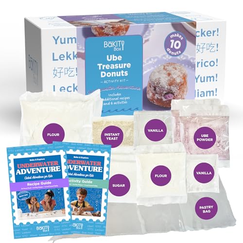 BāKIT Box Ube Treasure Donuts Kit – Make Ube Donuts at Home with Kids | Baking Kit with STEM Activities, Pre-Measured Ingredients, and Educational Fun - color: Ube Treasure Donuts
