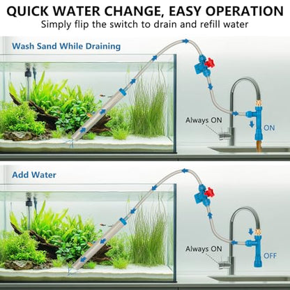 fishkeeper 50FT Aquarium Gravel Vacuum Water Changer - Flow Adjustable Faucet Universal Siphon Quick Pump with 6 Adapters, Bucket-Free Fish Tank Cleaning Tools for Drain & Fill (2025 NEW)