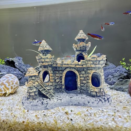Small Aquarium Castle Decor , Mini Cute Fish Tank Castle Ornaments, Young Little Fish Fish Larvaes Shrimp Hide Caves Hideout for Small Medium Fish Tank Decor Crab Cichlid Betta Tank Decor (Brown)