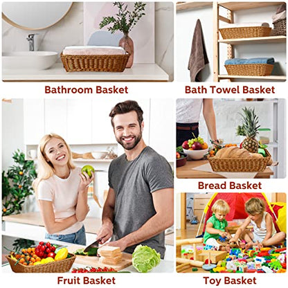 Eccliy 6 Pack Wicker Bread Baskets Woven Serving Basket, 15.8 Inch | Poly Wicker Storage for Gift, Rectangle Rattan Display Trays for Bread Food Vegetables Fruit Snacks Tabletop Restaurant Home - size: 15.8 Inch