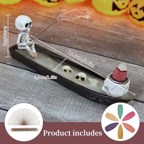 Incense Burner, backflow Incense Burner,Skeleton Ship Incense Holder,Hand-Carved Decorations,Cool Room Decorations, Awesome and Ideal Gifts, Brown - size: 6.6 inches