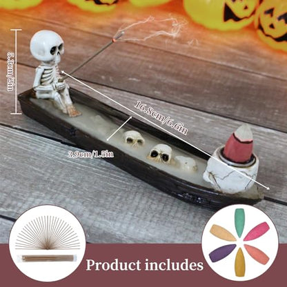 Incense Burner, backflow Incense Burner,Skeleton Ship Incense Holder,Hand-Carved Decorations,Cool Room Decorations, Awesome and Ideal Gifts, Brown - size: 6.6 inches