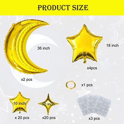 Moon and Star Balloons Gold,Star Foil Balloons Four Pointed Star Balloon - color: Gold Moon Star