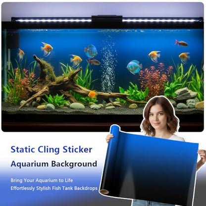 Aquarium Background - Static Cling Fish Tank Sticker - Black Blue Gradient | Easy Install for Glass Tanks, No Residue, Reusable 80 x 40 cm / (32 x 16 inches) - color: Black Blue, size: 32 x 16 inches
