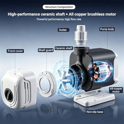 Fish Tank Water Pump - Multi-Purpose Fountain Water Pump | 3 adjustable nozzles, for submerged or land use, Ideal for fish tanks, gardening, and tabletop fountains. Low-noise 45W - size: 45w