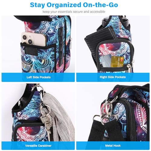 icolor Magnetic Gym Bag Water Bottle Carrier Holder with Phone Pockets & Shoulder Strap,Gym Magnetic Bag 5 Built-in Magnets Gym Accessories Organizer Sling Bottle Bag Pouch Sleeve - color: Mandala