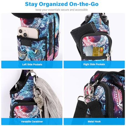 icolor Magnetic Gym Bag Water Bottle Carrier Holder with Phone Pockets & Shoulder Strap,Gym Magnetic Bag 5 Built-in Magnets Gym Accessories Organizer Sling Bottle Bag Pouch Sleeve - color: Mandala