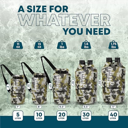Earth Pak Waterproof Dry Bag with Zippered Pocket - Waterproof Dry Bag Backpack Keeps Gear Dry - color: Camo, size: 10L