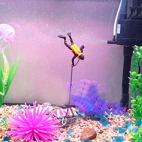 Fish Tank Decor Creative Air Pump Connecting Diver Treasure Hunter Treasure Box Aquarium Decoration(Black)